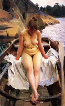 Je Werners Eka dans le bateau à rames de Werners Anders Zorn Peinture à l'huile